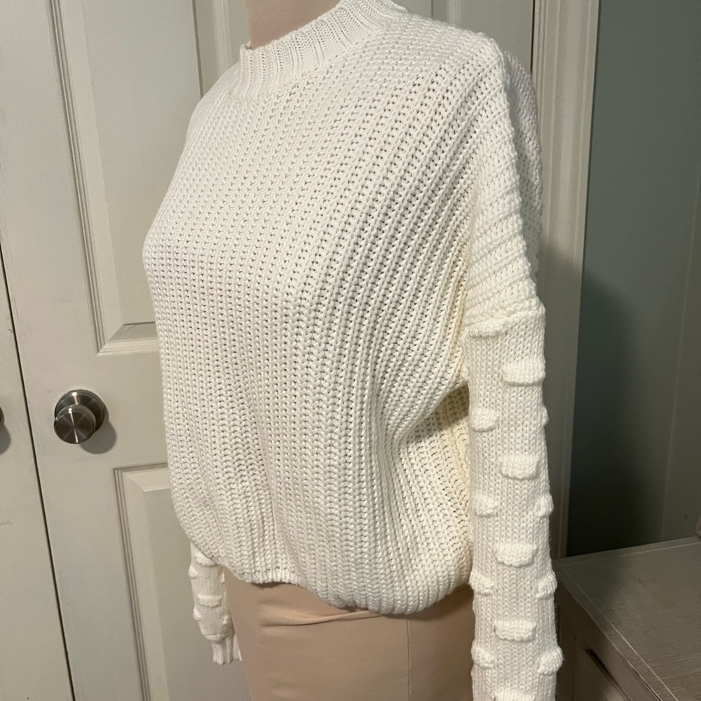 Anthropologie Cream Textured Knit Sweater